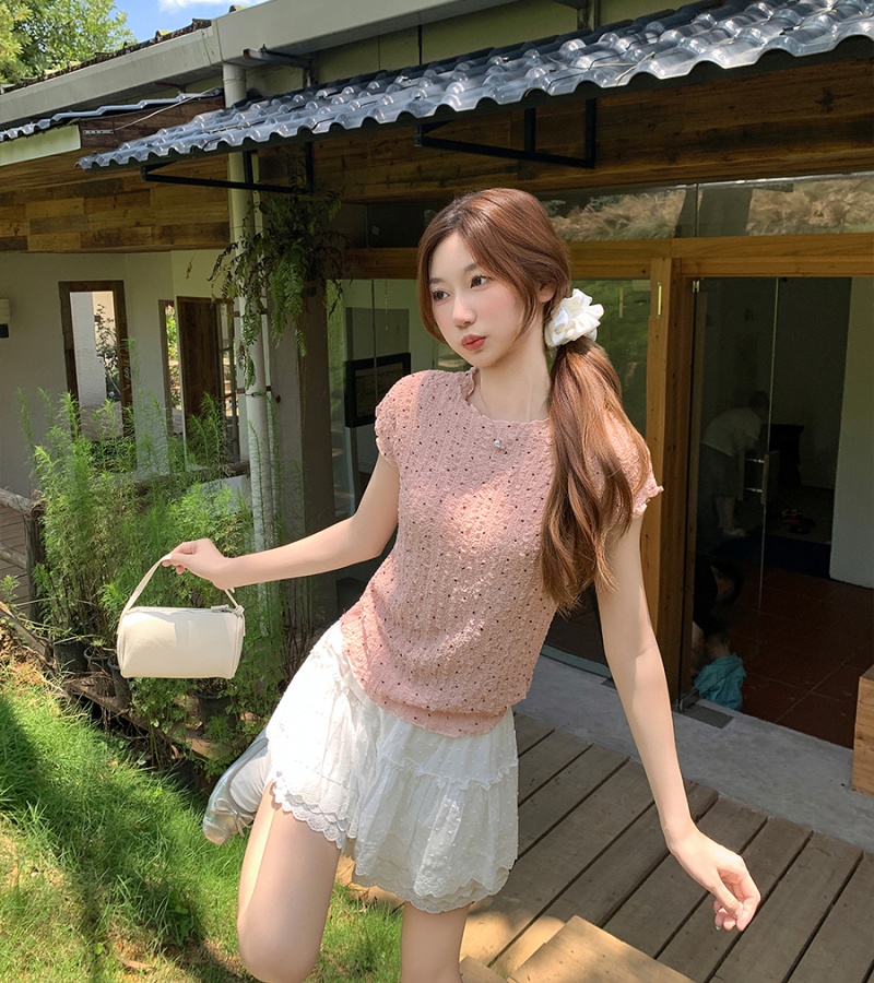 Fold wood ear tops summer T-shirt for women