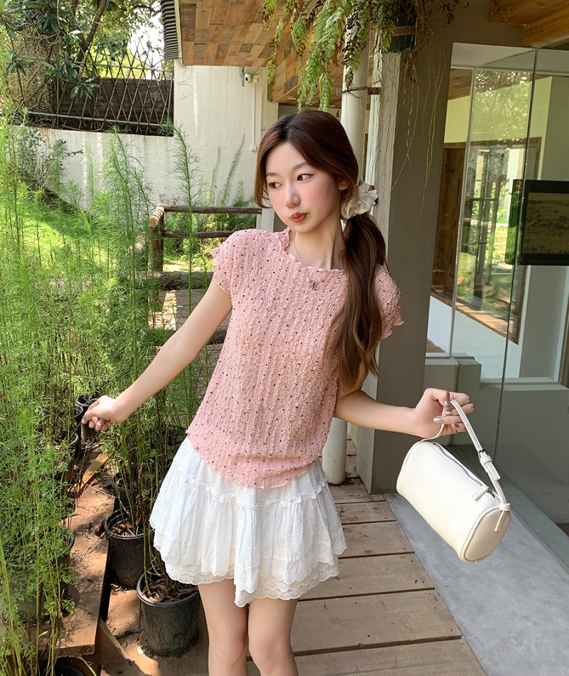 Fold wood ear tops summer T-shirt for women