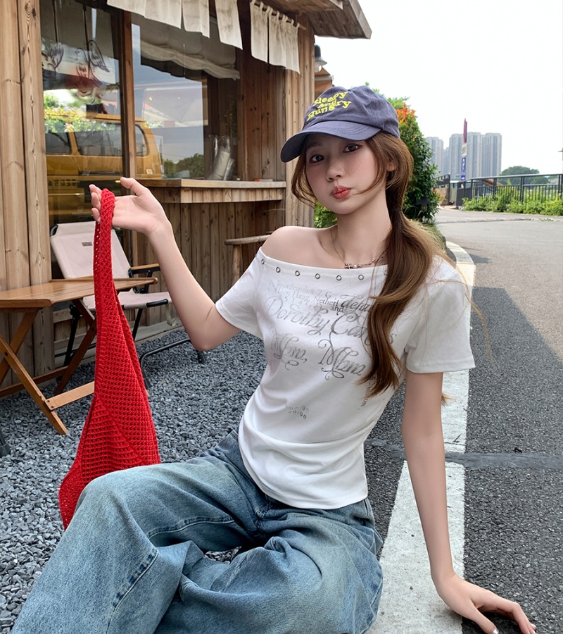 American style retro tops slim T-shirt for women