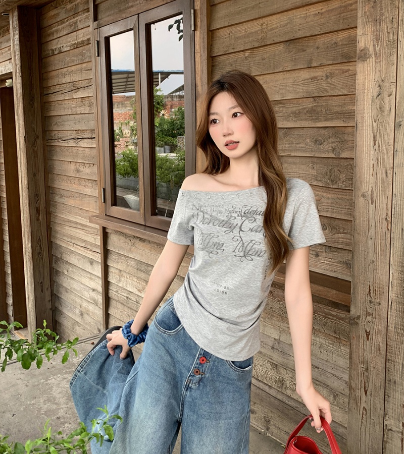 American style retro tops slim T-shirt for women