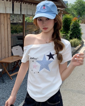 Summer strapless tops oblique collar small shirt for women