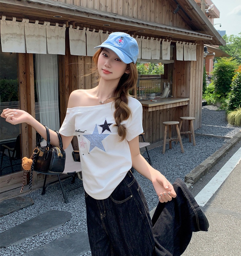 Summer strapless tops oblique collar small shirt for women