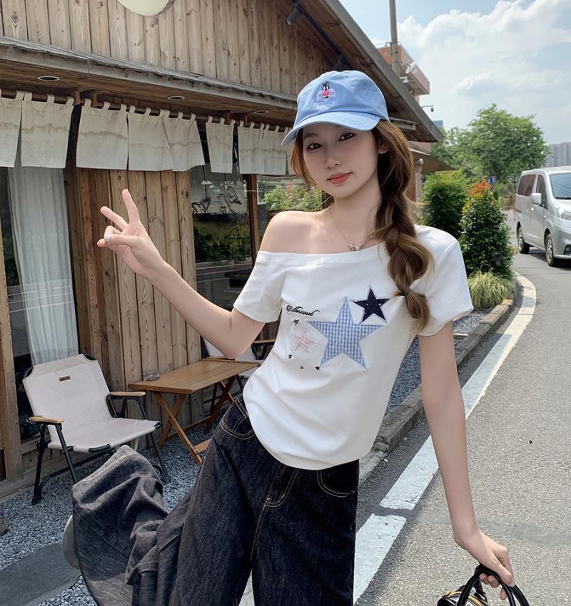 Summer strapless tops oblique collar small shirt for women