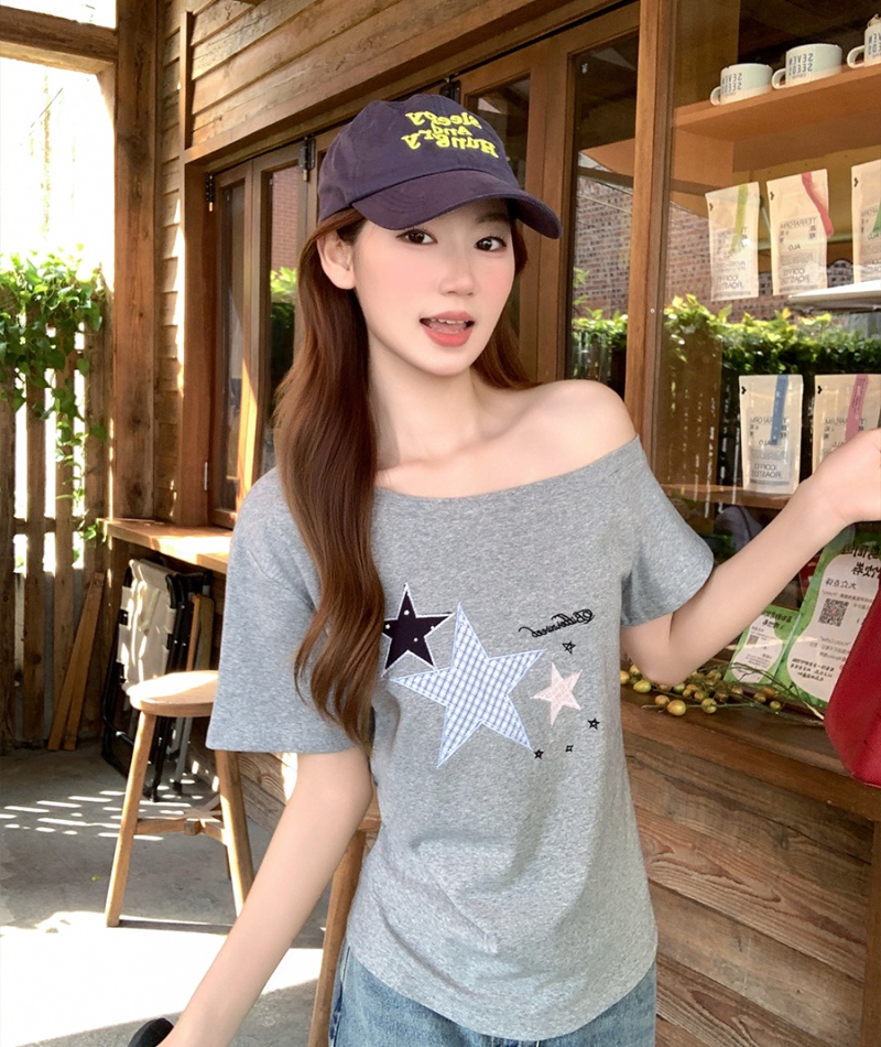 Summer strapless tops oblique collar small shirt for women