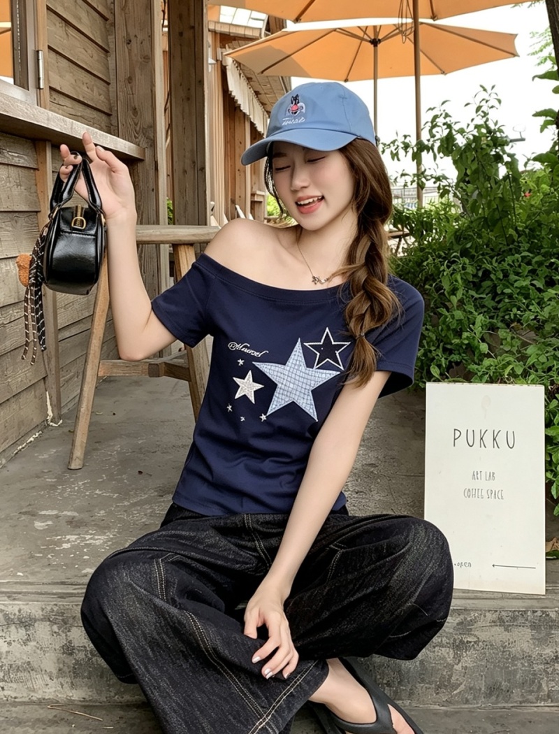 Summer strapless tops oblique collar small shirt for women