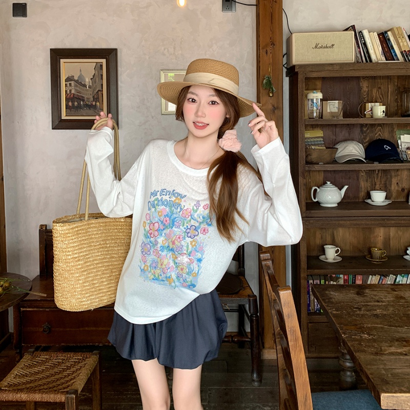 Lazy summer long sleeve shirts slim loose tops for women