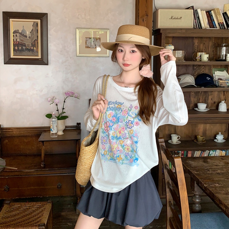 Lazy summer long sleeve shirts slim loose tops for women