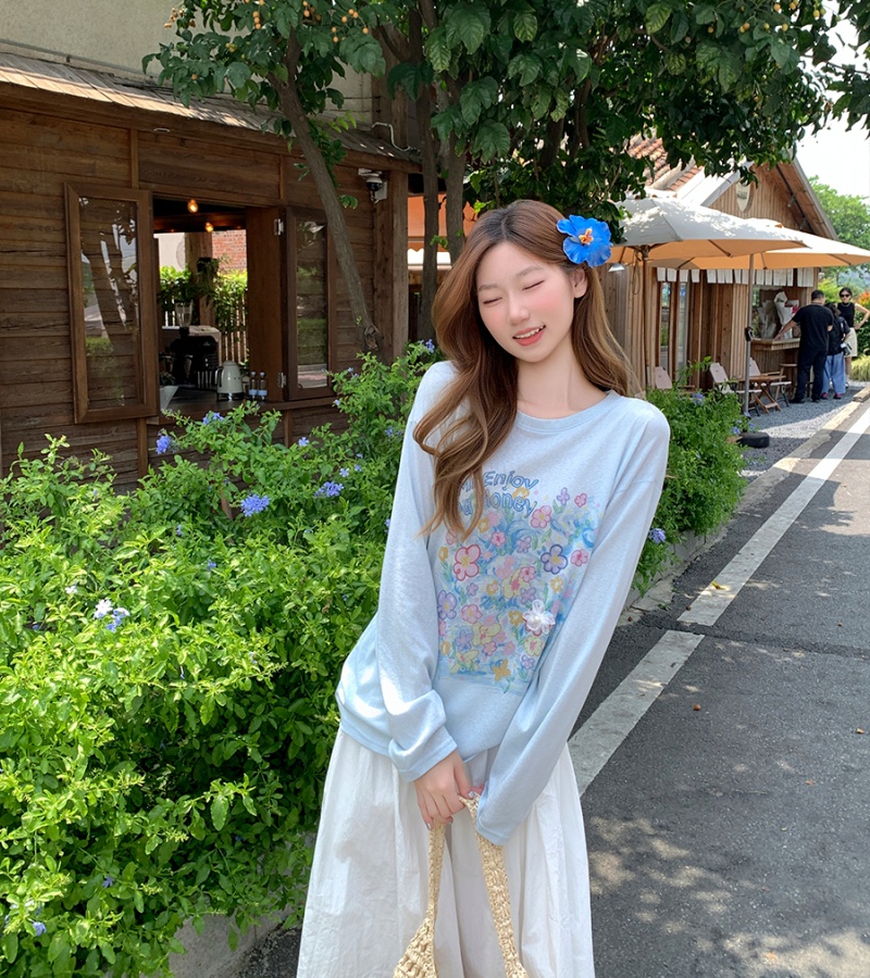 Lazy summer long sleeve shirts slim loose tops for women