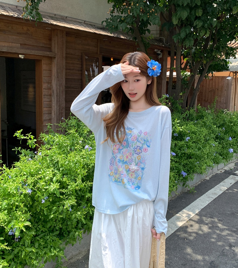 Lazy summer long sleeve shirts slim loose tops for women