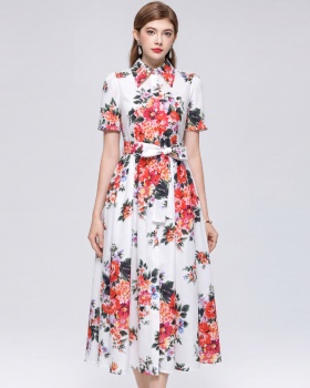 Halter printing sleeveless ladies temperament long dress