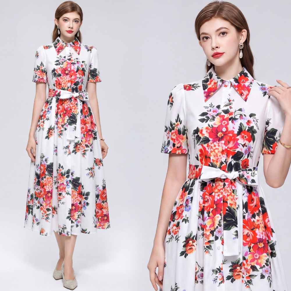 Halter printing sleeveless ladies temperament long dress