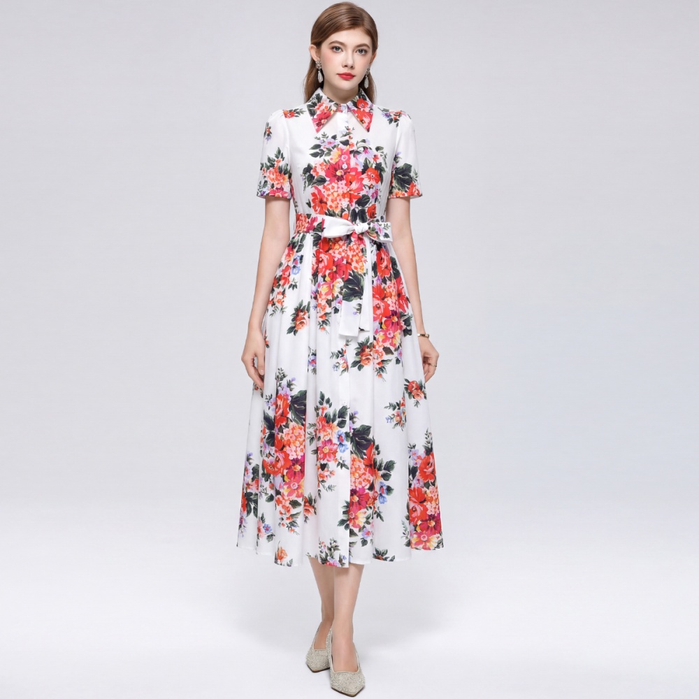 Halter printing sleeveless ladies temperament long dress