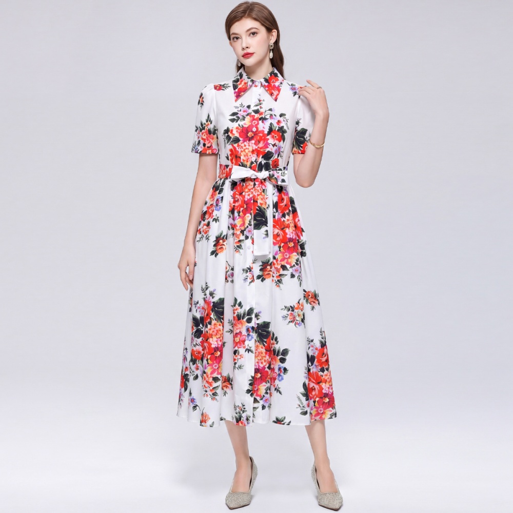 Halter printing sleeveless ladies temperament long dress