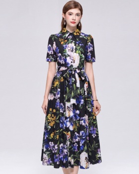 Temperament pinched waist slim long dress