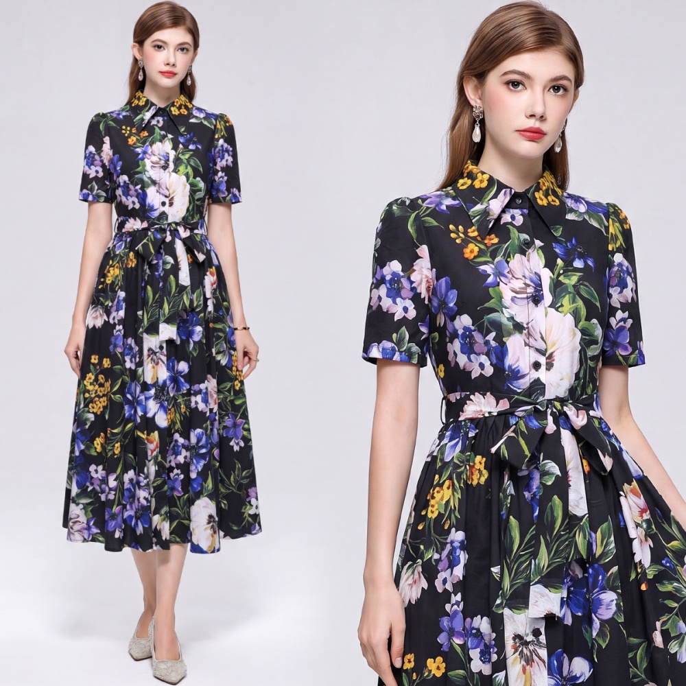 Temperament pinched waist slim long dress