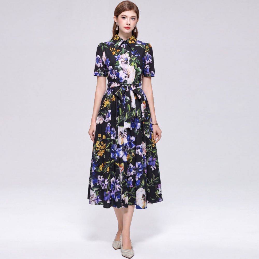 Temperament pinched waist slim long dress