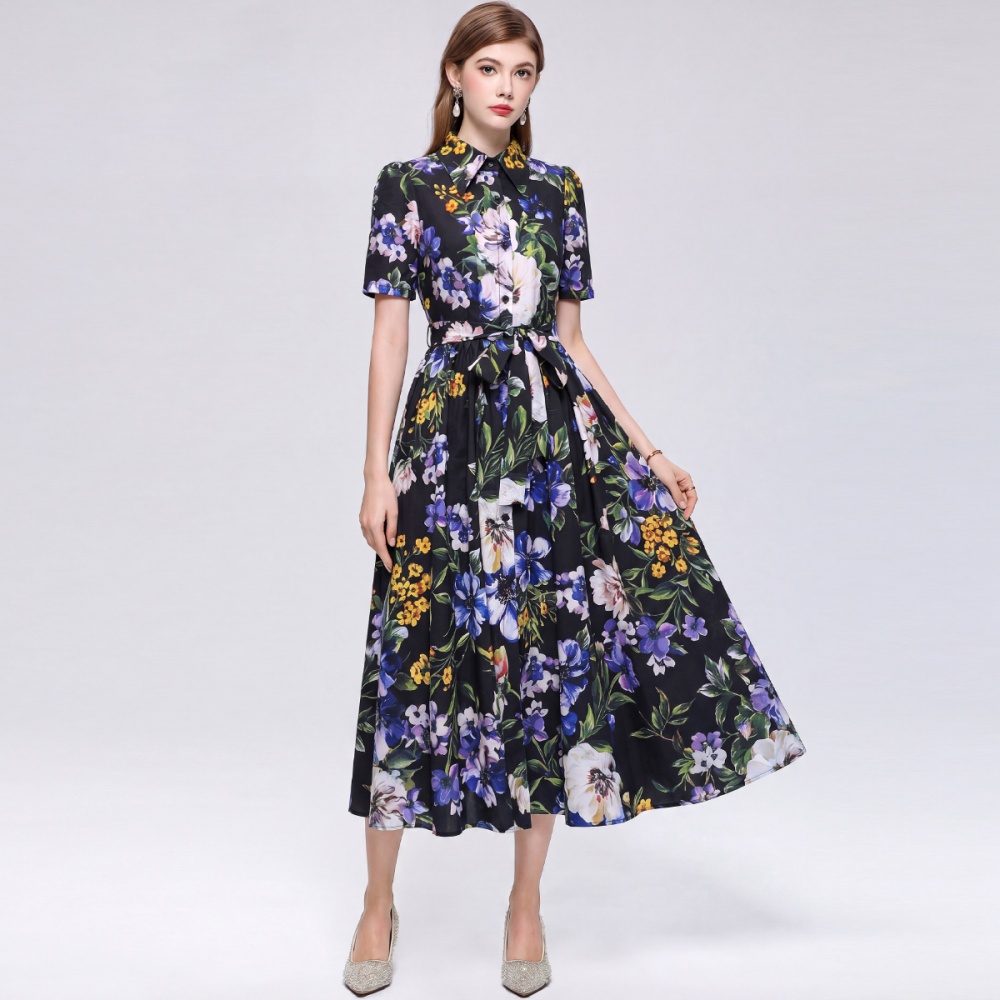 Temperament pinched waist slim long dress