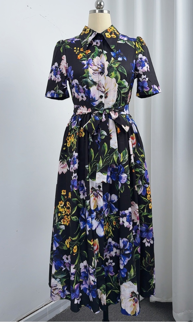 Temperament pinched waist slim long dress