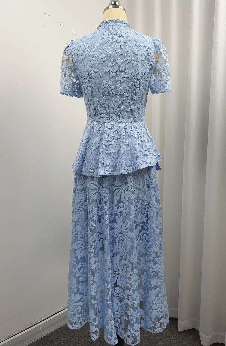 V-neck temperament elegant slim pinched waist dress 2pcs set