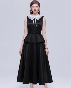Slim Hepburn style long dress France style with belt dress