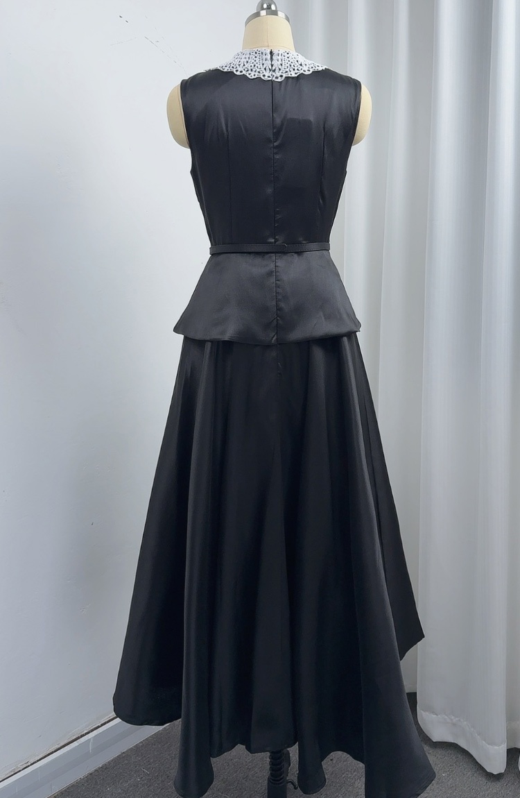 Slim Hepburn style long dress France style with belt dress