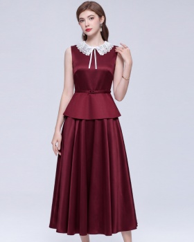 Big skirt sleeveless long dress pinched waist dress