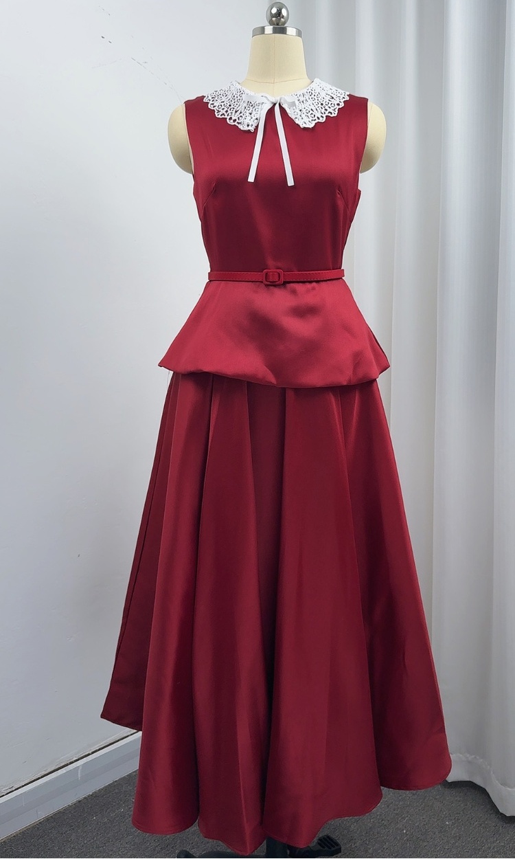 Big skirt sleeveless long dress pinched waist dress