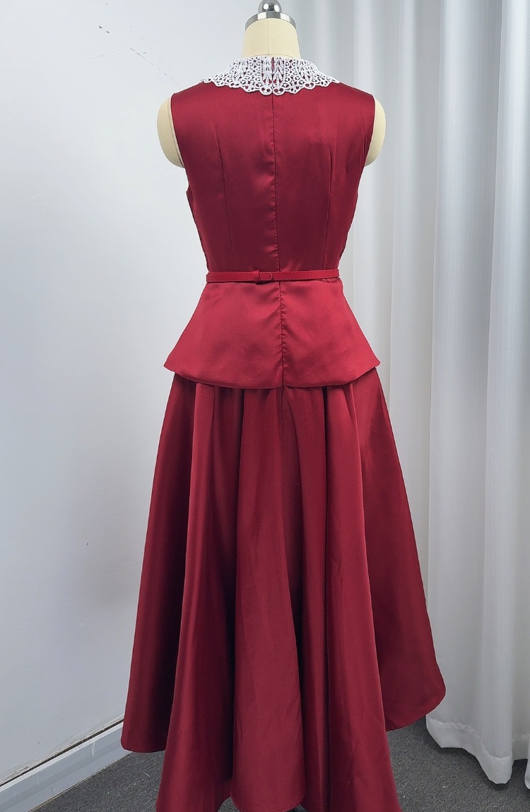 Big skirt sleeveless long dress pinched waist dress