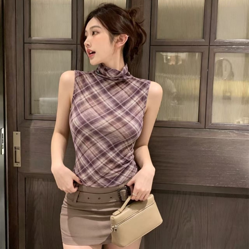 Enticement gauze tops sleeveless half high collar vest