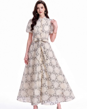 Tender single-breasted cstand collar short sleeve dress