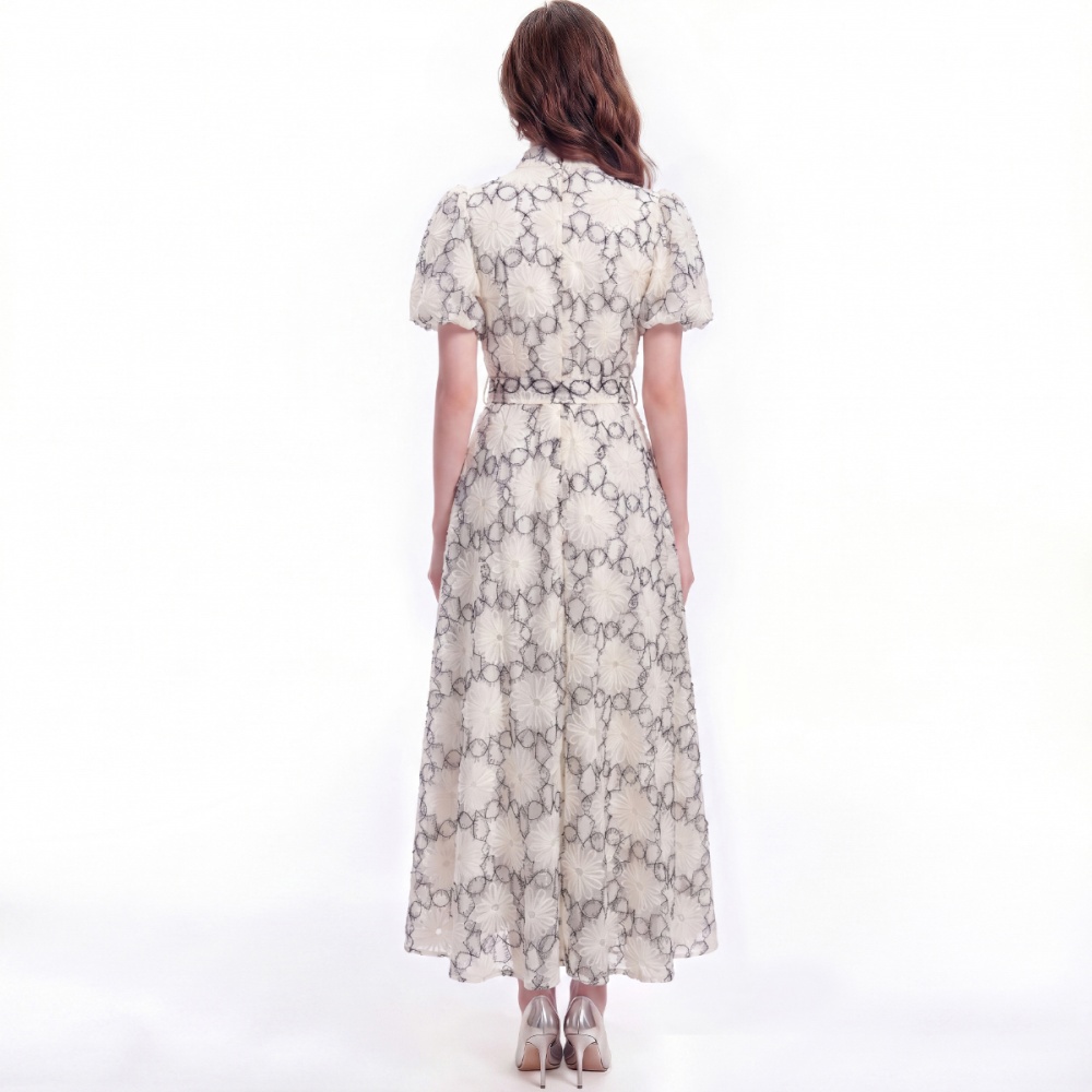 Tender single-breasted cstand collar short sleeve dress