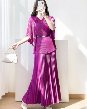 Bat sleeve loose fold skirt 2pcs set for women