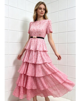 Pinched waist European style elegant loose slim dress