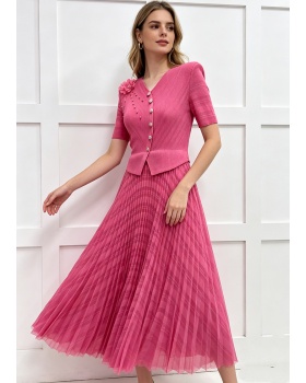 Fashion beading fold pleated slim colors dress