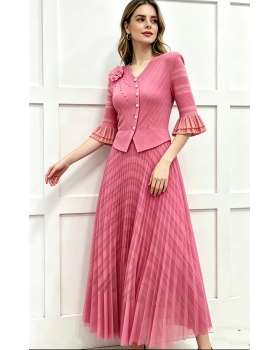 Colors lace beading large yard pleated fold dress for women