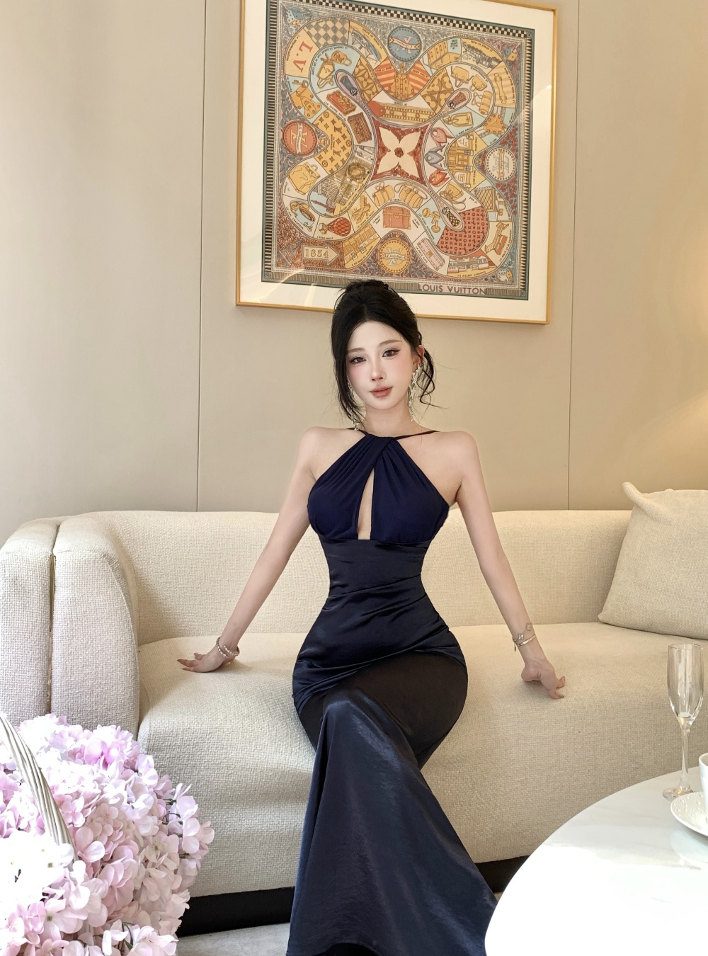 Mermaid hollow long dress sexy halter dress for women