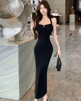 Sling V-neck package hip halter black sexy dress for women