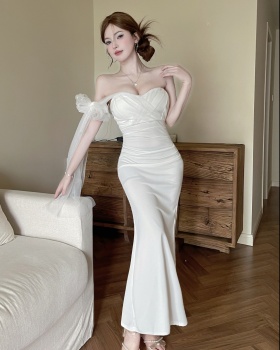 Light temperament long fold gauze dress for women