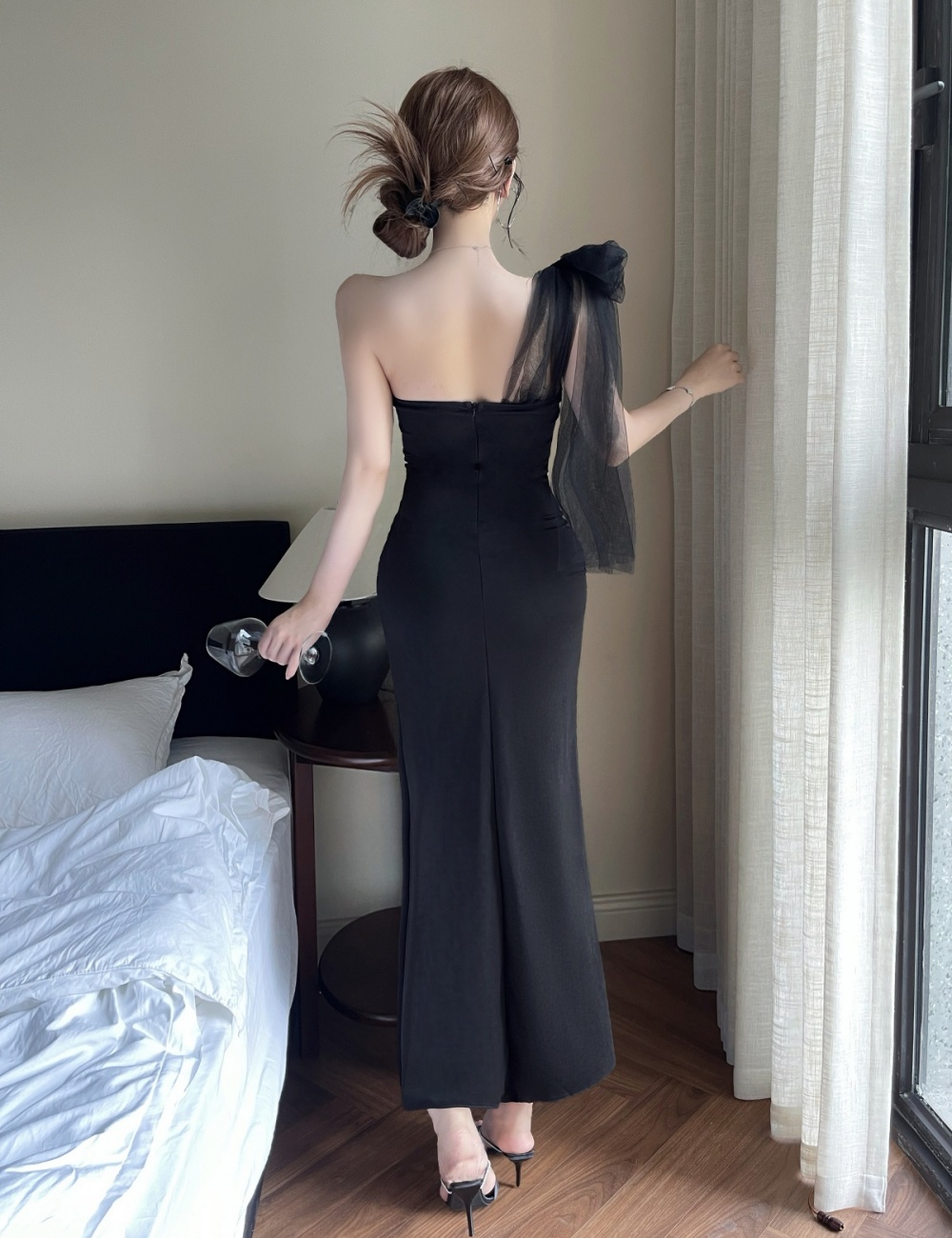 Light temperament long fold gauze dress for women