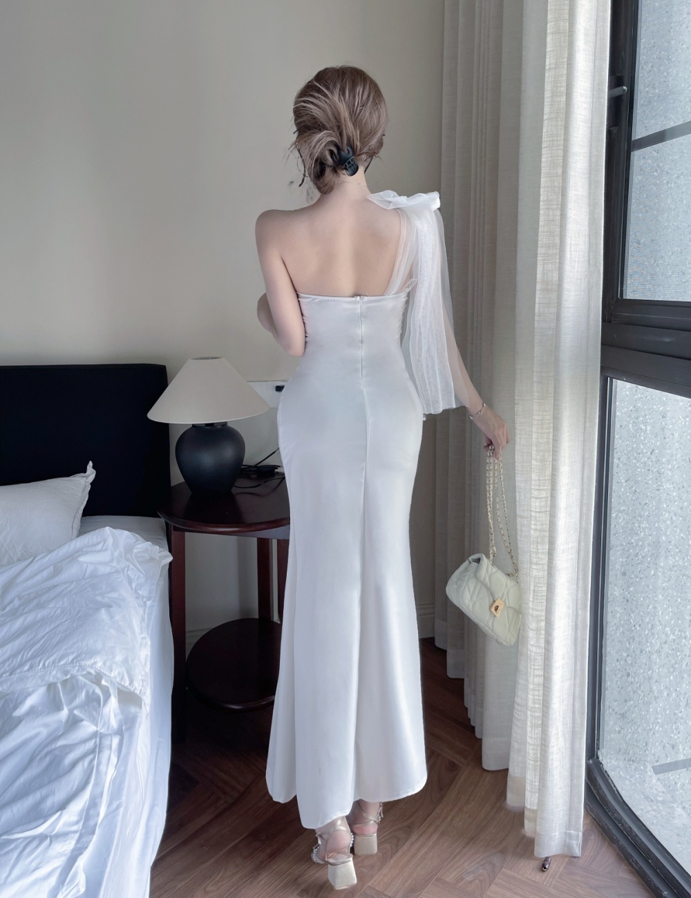 Light temperament long fold gauze dress for women