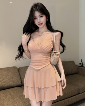 High waist France style dress slim Casual T-back