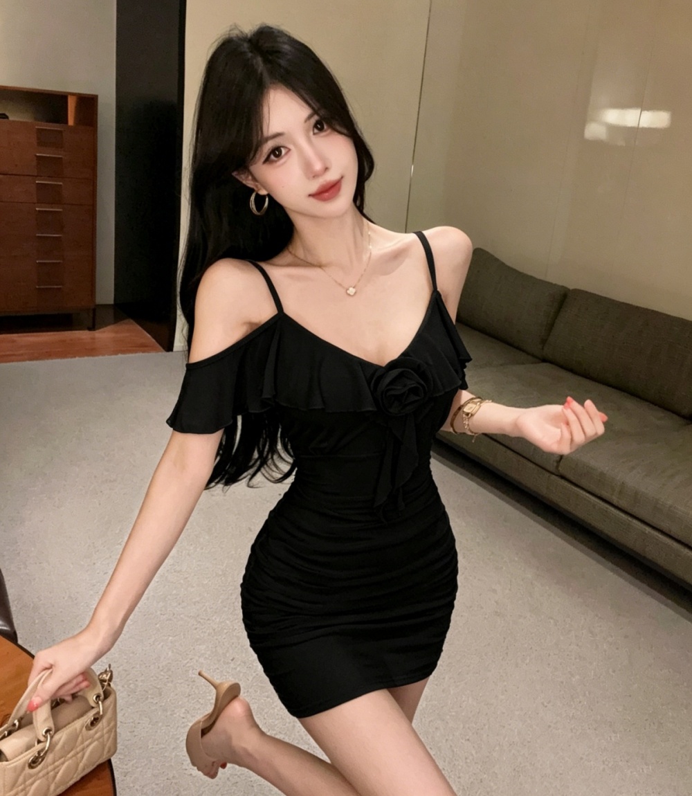 Sexy flowers France style sling frenum V-neck dress