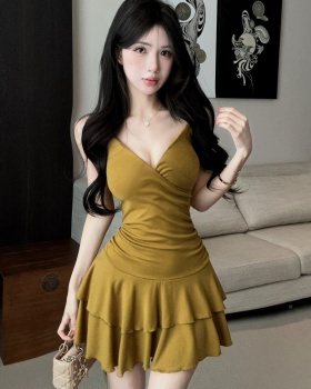 Prom pinched waist bottoming France style retro sling dress