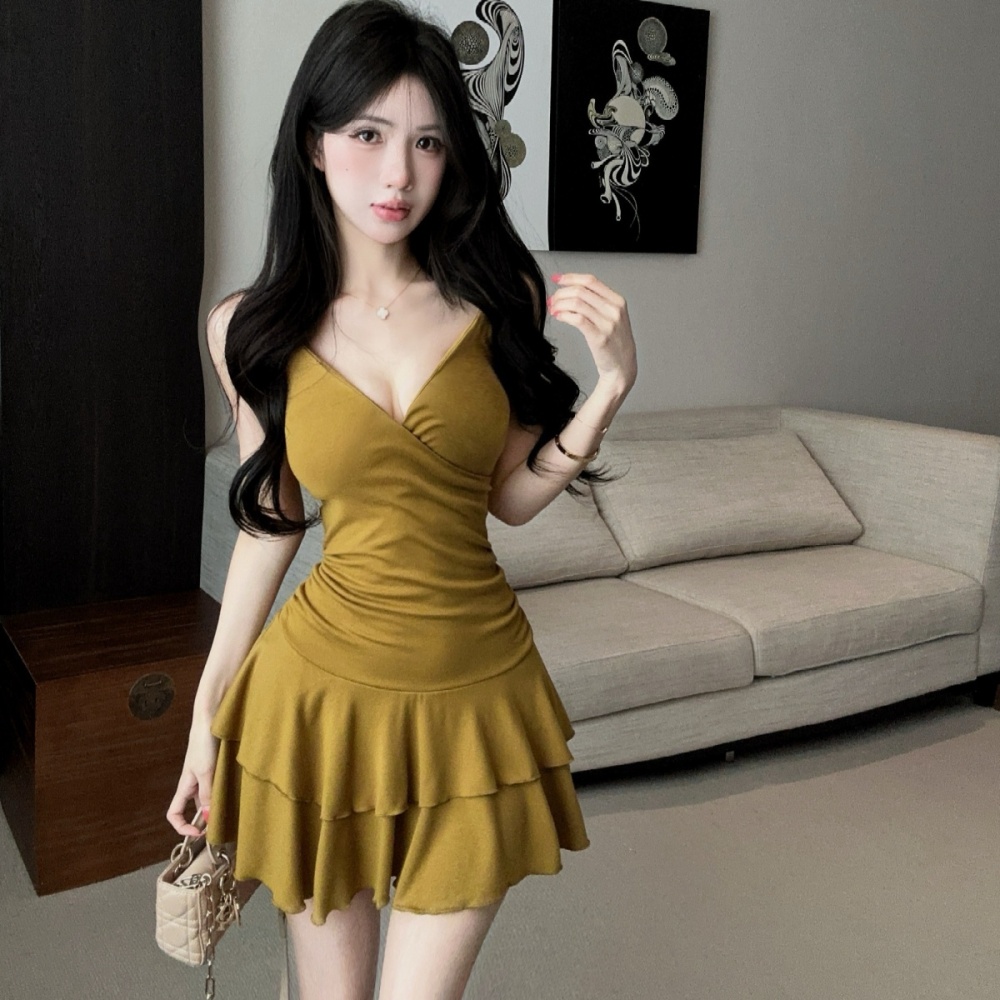 Prom pinched waist bottoming France style retro sling dress