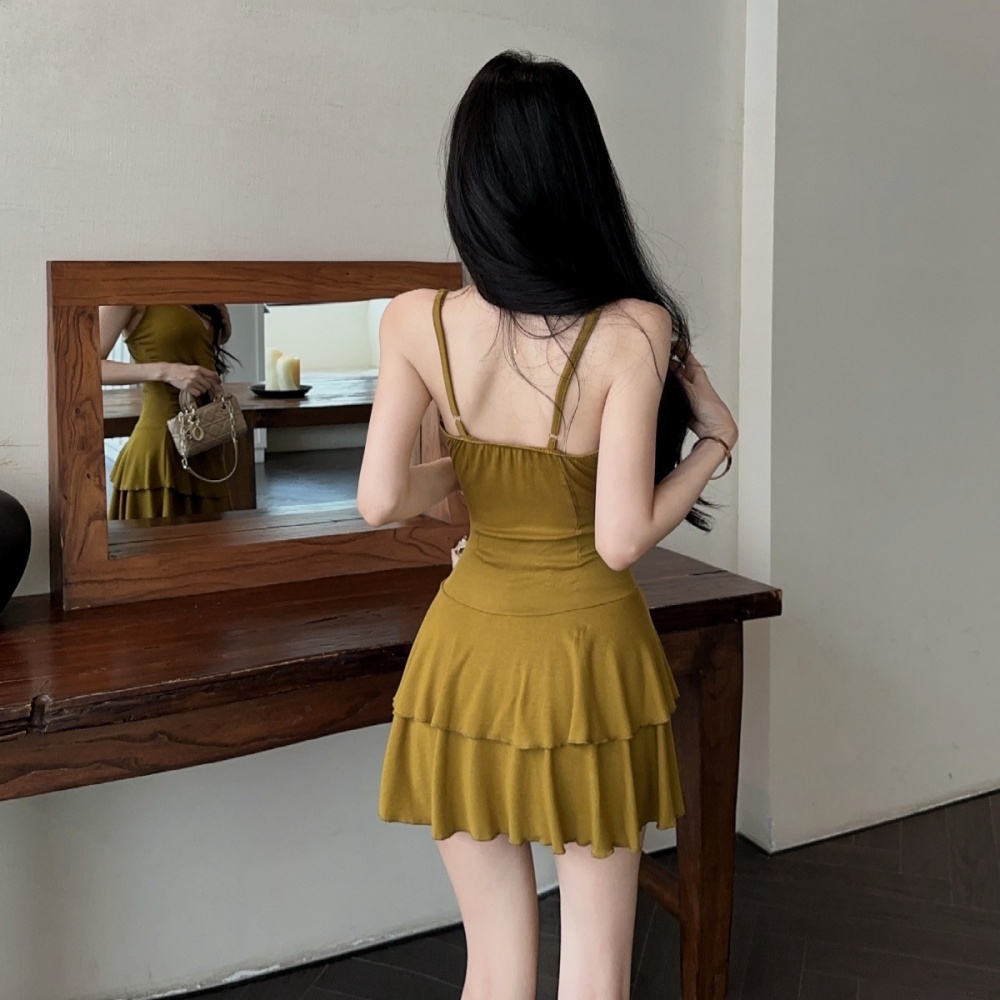 Prom pinched waist bottoming France style retro sling dress