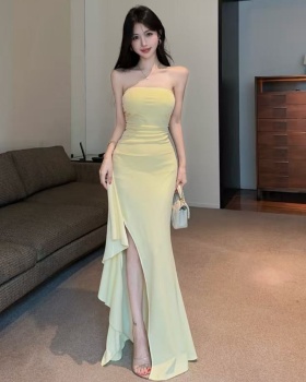 Wrapped chest lady elasticity long dress