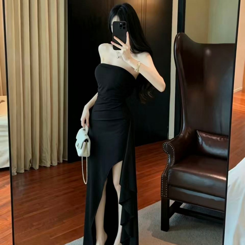 Wrapped chest lady elasticity long dress