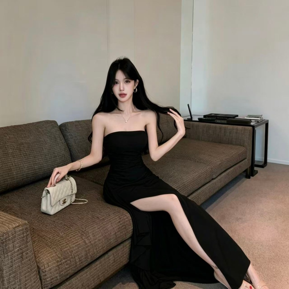 Wrapped chest lady elasticity long dress