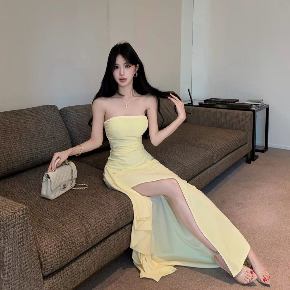 Wrapped chest lady elasticity long dress