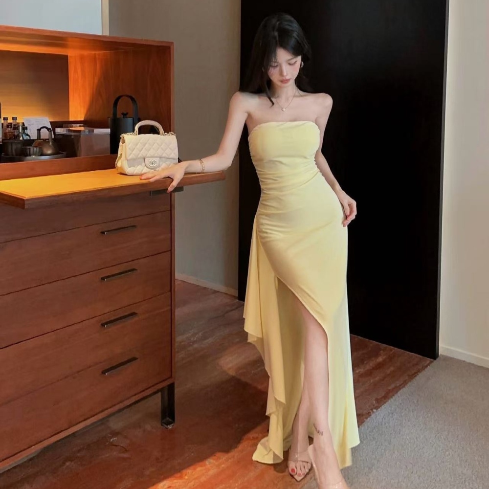Wrapped chest lady elasticity long dress